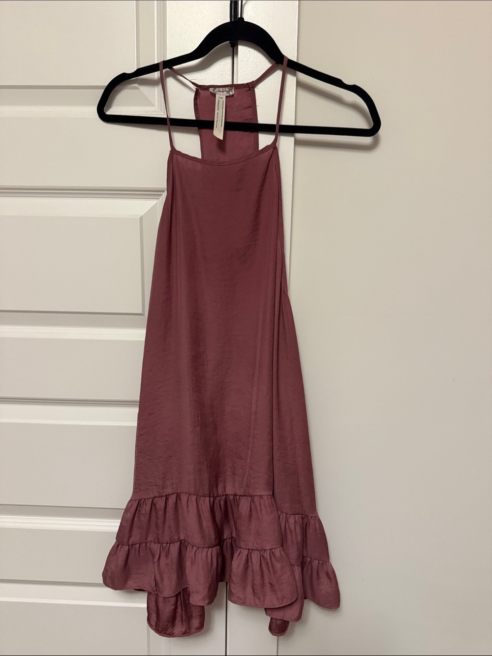 Free People Dusty Mauve Slip Dress with Ruffle Tier